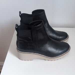 Black Ankle Boots with Tan Sole